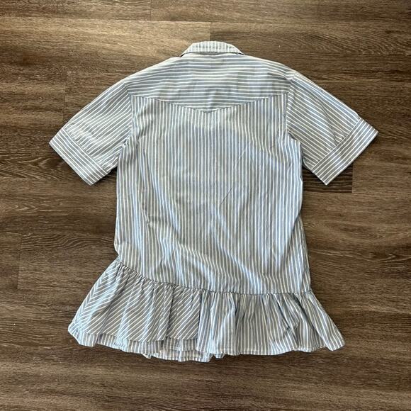 EUC Zara Blue White Striped Mini Shirtdress Size M Ruffle Hem Cotton Poplin - Picture 9 of 16